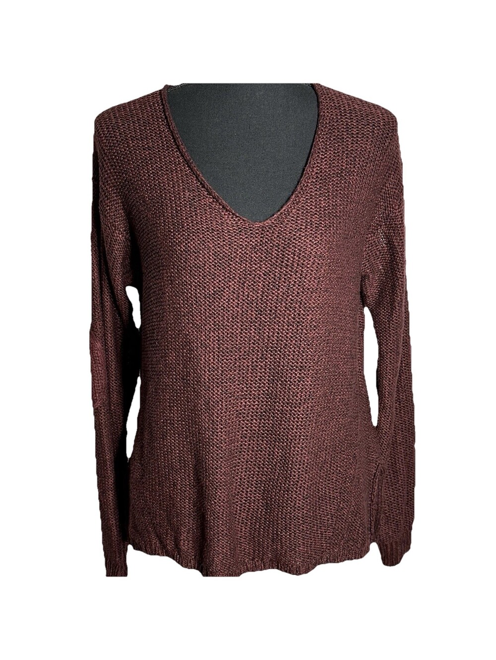 RDI Womens M Burgandy Loose Knit Sweater Elbow Patch Scoop Neck Gorpcore